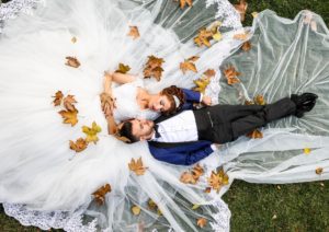 how to use drones in wedding videography - wedding couple from the air