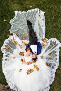 how to use drones in wedding videography - wedding couple from the air