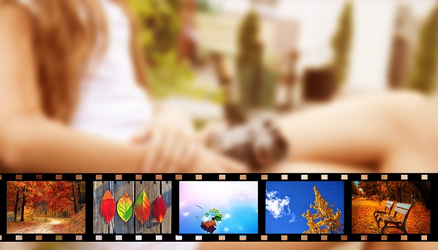 film strip and woman with camera