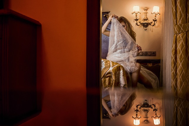 bride with mirror