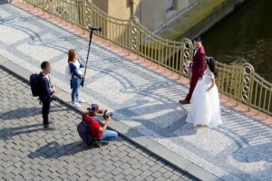 bride and groom on the street