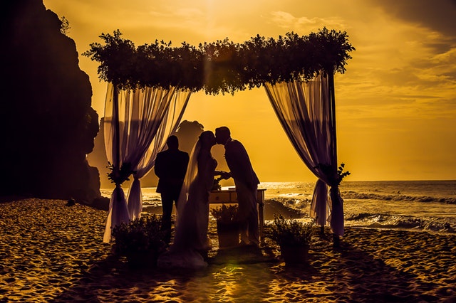 wedding kiss on beach