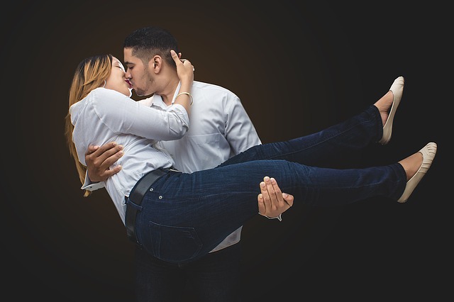 bride and groom kissing