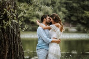 groom and bride by the river